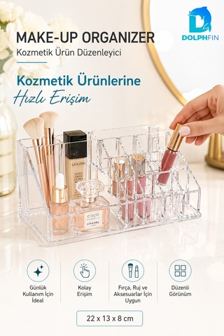 Şeffaf Makyaj Organizeri Çok Bölmeli Rujluk Masaüstü Kozmetik Düzenleyici