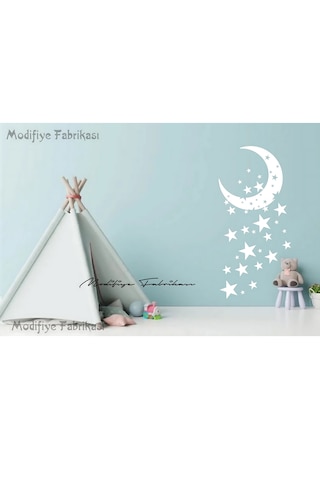 Ay Ve Yıldız Çocuk Bebek Odası Duvar Sticker Seti Beyaz
