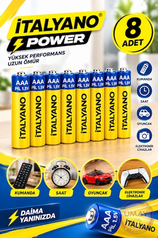 8 Adet R03 Aaa İnce Kalem Pil 1.5v Kumanda, Saat, Oyuncak Ve Elektronik Cihaz Pili