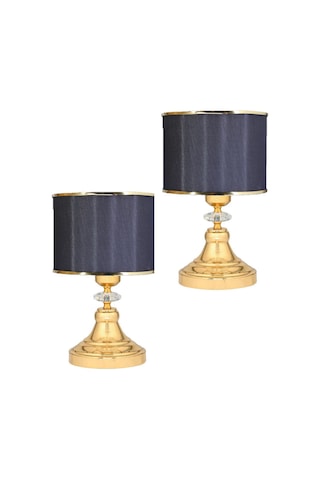 2 Adet Masa Lambası Gece Lambası Komidin Üstü Abajur Gold Siyah