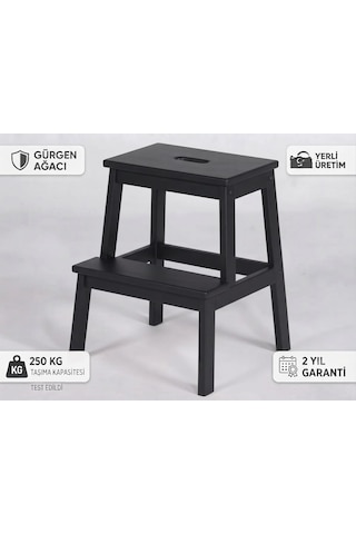 Ahşap Basamaklı Tabure , Katlanır 2 Basamaklı Mutfak Taburesi Siyah