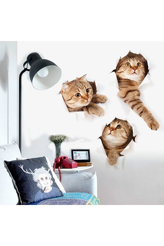 Ranyeek 3d Gerçekçi Kedi Desenli Su Geçirmez Pvc Duvar Sticker - Yumuşak Yüzeylere Uygulanabilir, Renk Kaybı Olmayan Dekoratif Etiket Diğer