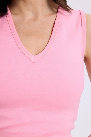 Tudors Kadın Slim Fit Dar Kesim V Yaka Sıfır Kol Pamuklu Ribanalı Pembe Bluz-38837 Pembe