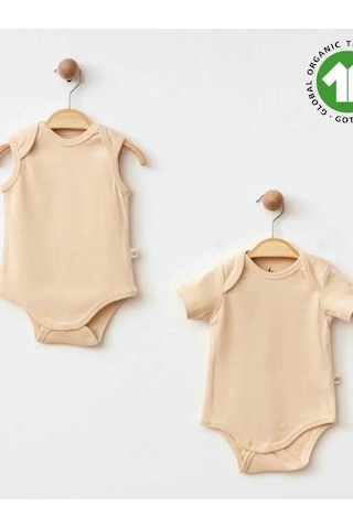 Zekids Bebek Organik Pamuklu Kolsuz Çıtçıtlı İkili Body Set-15901 Bej