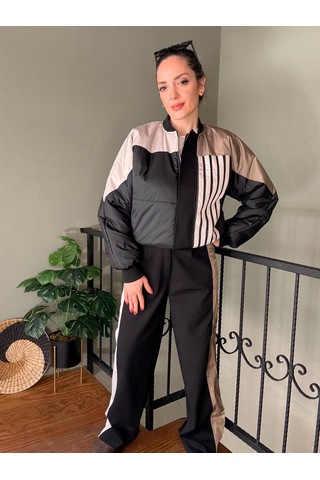 Ali Butik Siyah Şerit Detaylı Paraşüt Kumaş Takım Siyah