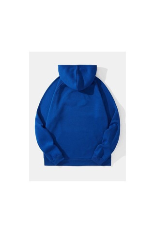 Düz Basic Sweatshirt - Sax Mavi Oversize Kapüşonlu Saks Mavi