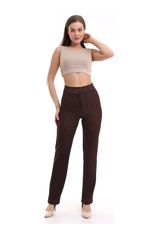 Winmoda34 Yüksek Bel Çimalı Palazzo Kumaş Pantolon Nevrulu Çizgili-kahve
