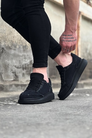 Aymood Jy018 Dexo Erkek Günlük Bağcıklı Kot Kumaş Spor Sneaker Ayakkabı Tst - Siyah
