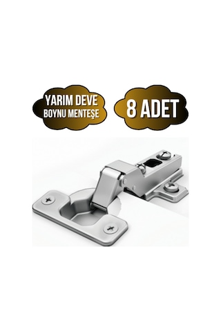 Yarım Deve Dolap Kapak Menteşesi Tas Menteşe Yarım Deve Menteşe 8 Adet Krom