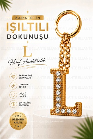 Kişiye Özel Harf Anahtarlık Altın Renk Zirkon Taşlı Şık Çanta Süsü Anahtar Aksesuarı Hediyelik Harf 36131479