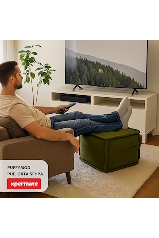 Xpermate Puffymod Dekoratif Kare Puf Orta Sehpa Ayak Uzatma Puf 40x32 Cm Gri Çok Renkli