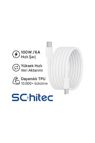 Schitec 3 Paket 6a 100w Type-c To Type-c Hızlı Data Ve Süper Şarj Kablosu 1 Metre / 2 Metre / 3 Metre Beyaz Sx102030 - Schitecsx1020303p