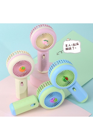 Ledli Mini Fan Şarj Edilebilir El Fanı Vantilatör - Mavi Karpuz