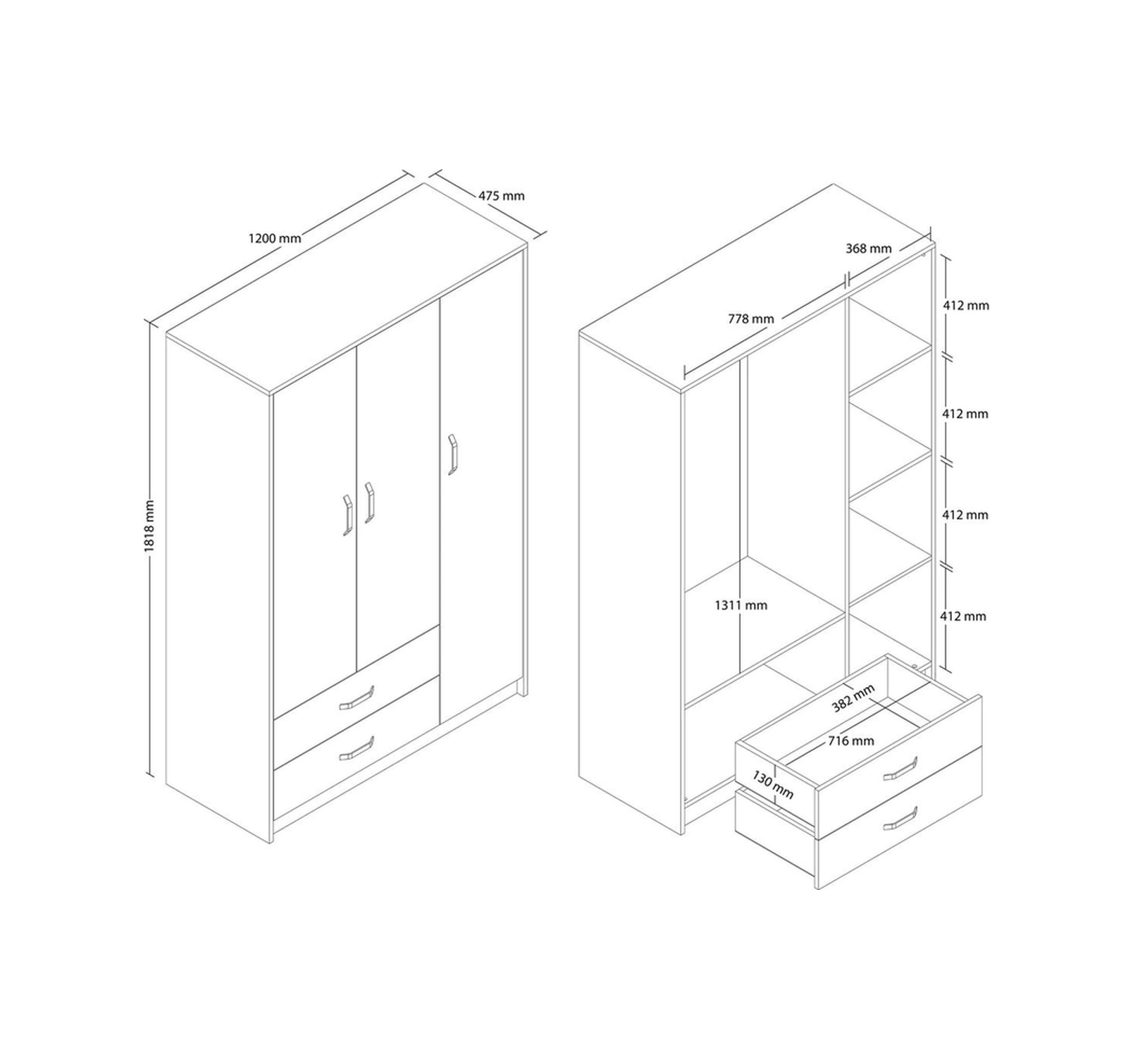 3508 GRANDE MODERN 3 KAPILI GARDROP SEPET-ANTRASİT