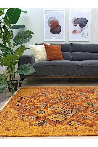 Turuncu Çift Taraflı Modern Vintage Yıkanabilir Antibakteriyel Halı - Yo015btumu