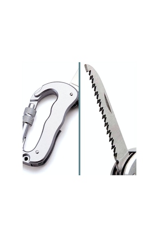 Omeniv Karabiner Kamp Çakı Fener Testere Kamp Bıçak Outdoor Anahtarlık Gümüş
