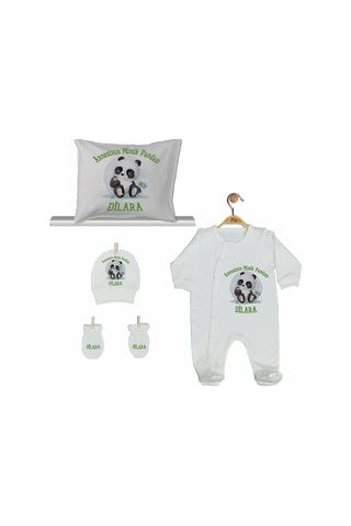 Pia Baby Gl 2009 İsme Özel Pandalı Beşli Tulum Set Krem