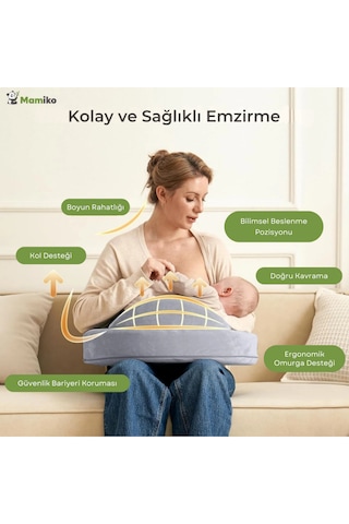 Emzirme Yastığı, Visco Yastık, Yıkanabilir Kılıf, Memory Foam, Güvenlik Bariyerli Geniş Minder Gri