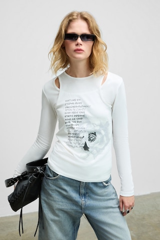 Grımelange Zarabı Kadın Yumuşak Kumaşlı Halter Yakalı Uzun Kollu Beyaz T-shirt Beyaz