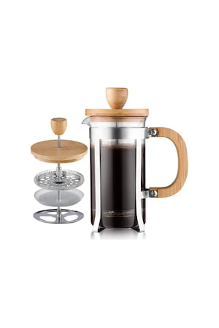 Ahşap Detaylı 600 Ml Cam French Press Çok Renkli