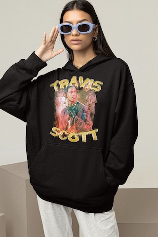 Travis Scott Rapper Baskılı Unisex Oversize Hoodie Siyah