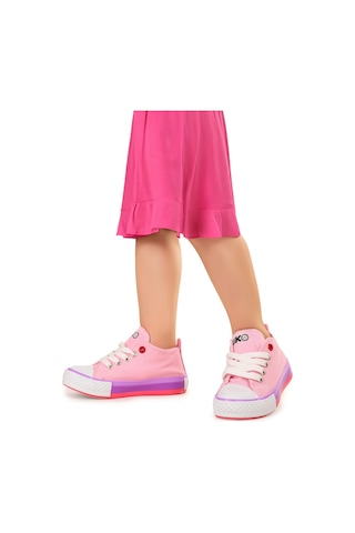 Kiko Kids Tinna Bağcıklı Kız Bebek Keten Spor Ayakkabı Pembe