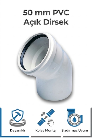 50 Mm Pvc Açık Dirsek Gri Atık Su Gider Boru Bağlantı Parçası Dayanıklı Pvc