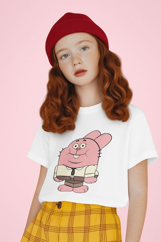 Sevbano Unisex Richard Watterson Baskılı Gumball Çizgi Film Çocuk Tişört Beyaz
