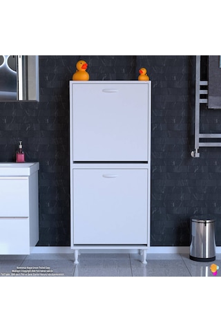 Modilayn İlkim Modern Çamaşır Ünitesi, 65x138x32,5 Cm Gizli 4 Göz Minimalist Akıllı Sepetli Dolap Beyaz