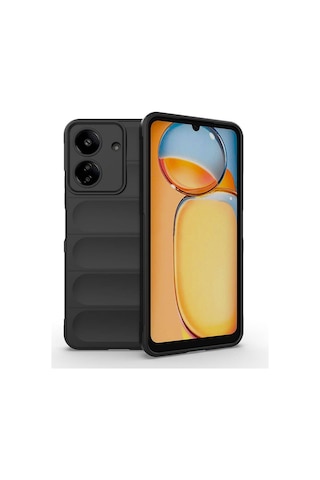 Xiaomi Poco C65 Kılıf Esnek Tpu Oyuklu Arka Yüzey Tasarımlı Zore Etnik Silikon Kapak Siyah