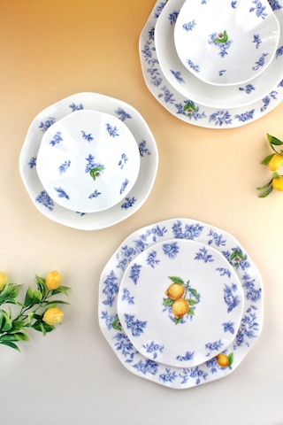 Lemon & Blue Blanc New Bone 2 Kişilik 8 Parça Yemek Takımı Mavi