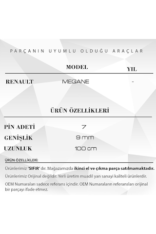 Renault Megane İçin Airbag Şerit Kablosu 7 Pin - 100 Cm Airbag Sargısı Metrelik