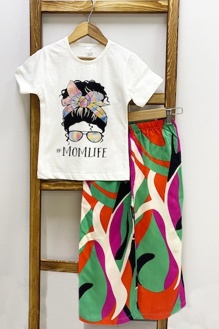 Kız Çocuk Yazlık İkili Takım Baskılı Renk Baloklu B2 Turuncu