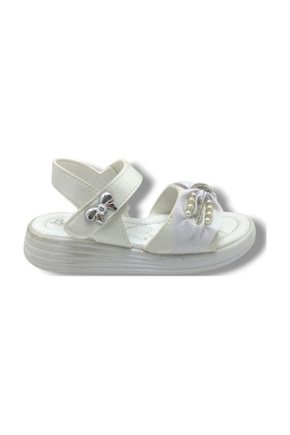 Butiqe 1809-26 Simli Boncuk Taşli Anatomik Kız Çocuk Sandalet 31-35 Beyaz