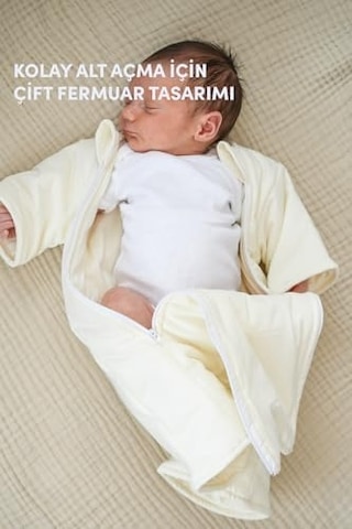 MinuchePamuk Bebek Uyku Tulumu - Elyaf Dolgulu Ve Kolay Alt Değiştirme İçin Çift Fermuarlı Krem, 6-9 Ay Acı Kahverengi