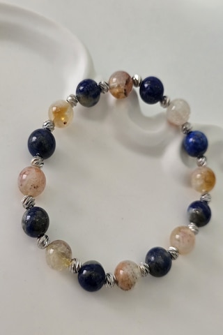 8 Mm Karlı Sitrin, Lapis Lazuli Doğaltaş Bileklik Açık Sarı