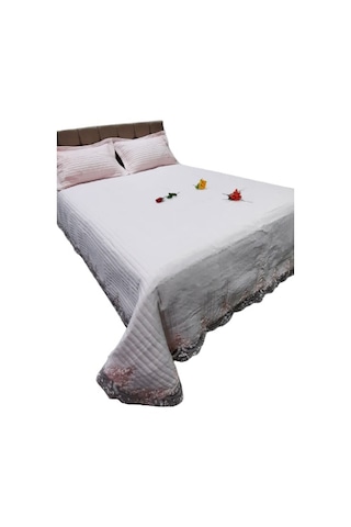 Yatak Örtüsü Zmrt Çift Kişilik Dantelli Çık Pembe Pamuk Pembe