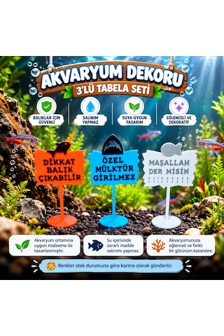Akvaryum Dekoru - Tabela - Akvaryum Dekor - 3 Adet - Salınım Yapmaz - Balıklar İçin Güvenli - V7
