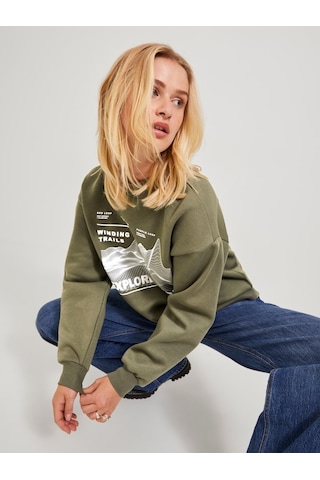 Jack & Jones Jjxx Bisiklet Yaka Rahat Kesim Haki Kadın Sweatshirt 12241324 001