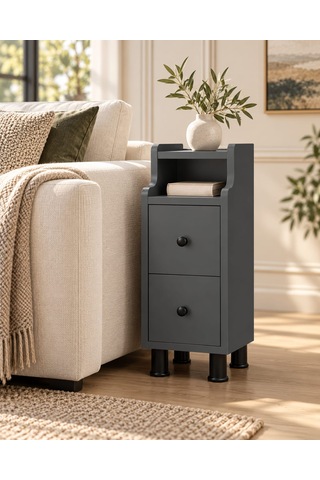 Çok Amaçlı Modern Yan Sehpa Organizer Yatak Odası Komodin 25cm Ahşap Görünümlü Ev Tamamlayıcı Antrasit