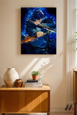 Demon Slayer Mavi Savaşçı Poster, Çerçevesiz Yüksek Kalite Duvar Afişi - Anime Severlere Özel Hediye