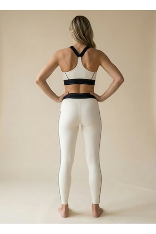 Sculpt Set Yüksek Bel Toparlayıcı Tayt & Destekleyici Spor Sütyeni Pilates Yoga Takımı Ekru