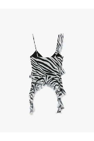 Koton Zebra Desenli Asimetrik Kesim İnce Askılı Tül Fırfırlı Bluz Siyah Desenli 5sak10120uk Siyah Desenli