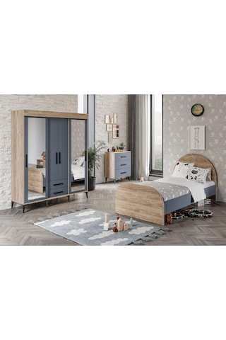 İzmir Cocuk Odası Takımı Tamamı Mdf Aynalı 3 Parça Antrasit - Flora