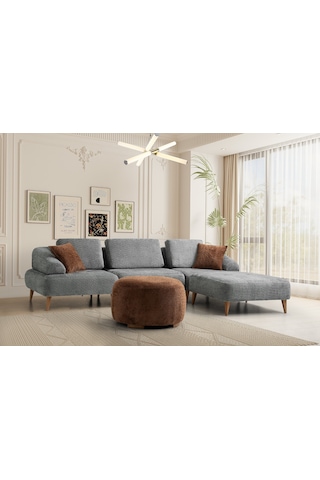 Arti Ahşap Ayaklı Köşe Takımı Gri