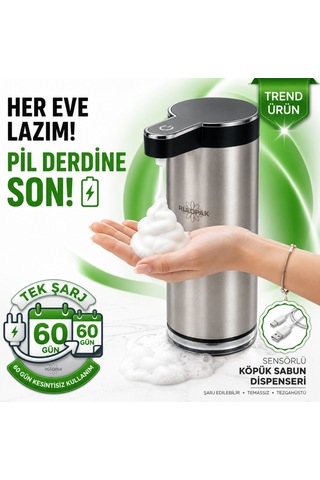 403839 Paslanmaz Tezgahüstü Sensörlü Köpük Sabun Dispenseri Çelik
