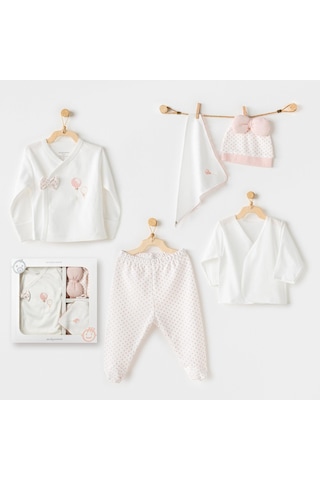 AndyWawa Kız Bebek Hastane Çikişi 5 Pcs Newborn Set Pink Baloons Ac25550 Ekru