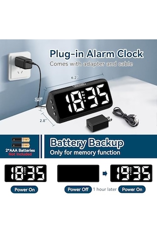 Yatak Odaları İçin Dijital Çalar Saat, Çift Alarmlı Yüksek Sesli Çalar Saat, Kalın Rakamlar, 5 Dimmer, 4 Cilt, Erteleme, Derin Uyuyanlar İçin Başucu Saati, Çocuklar Gençler Yaşlılar, Takmalı