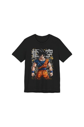 Ustaprint3d Goku Anime Baskılı Unisex Siyah Tişört %100 Pamuk Dtf Baskı Siyah