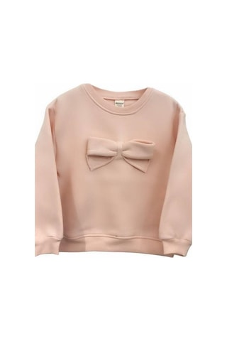 Kız Çocuk Fiyonklu İçi Şardonlu 3 İplik Sweatshirt-15057 SOMON